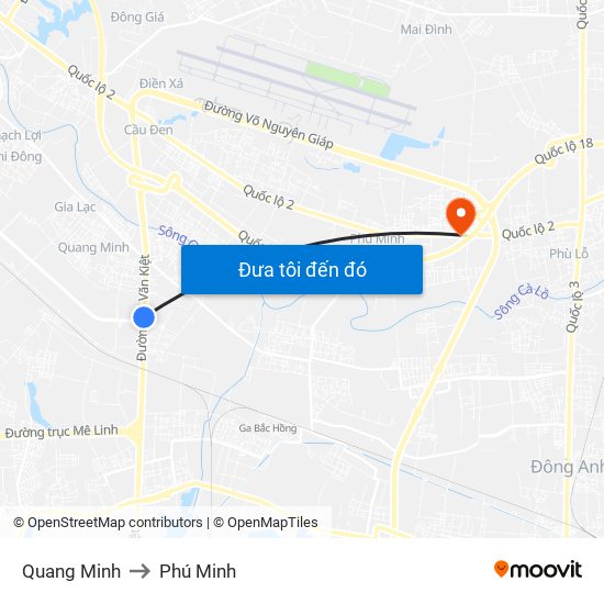 Quang Minh to Phú Minh map