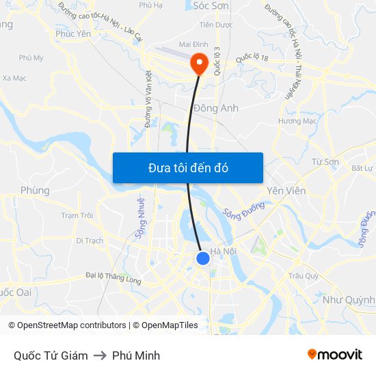 Quốc Tử Giám to Phú Minh map