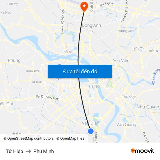 Tứ Hiệp to Phú Minh map