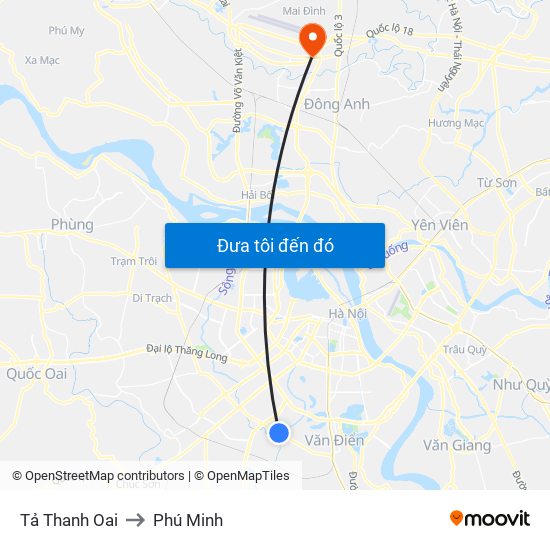 Tả Thanh Oai to Phú Minh map