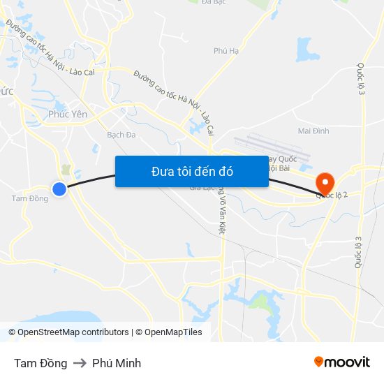 Tam Đồng to Phú Minh map