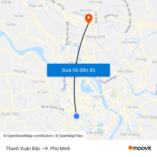 Thanh Xuân Bắc to Phú Minh map