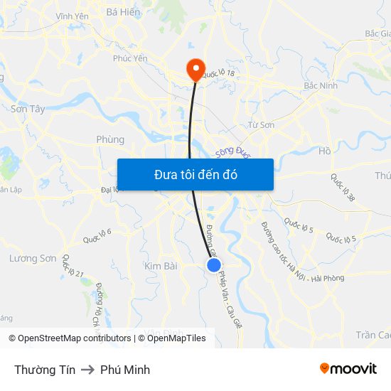Thường Tín to Phú Minh map