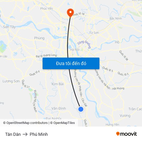 Tân Dân to Phú Minh map