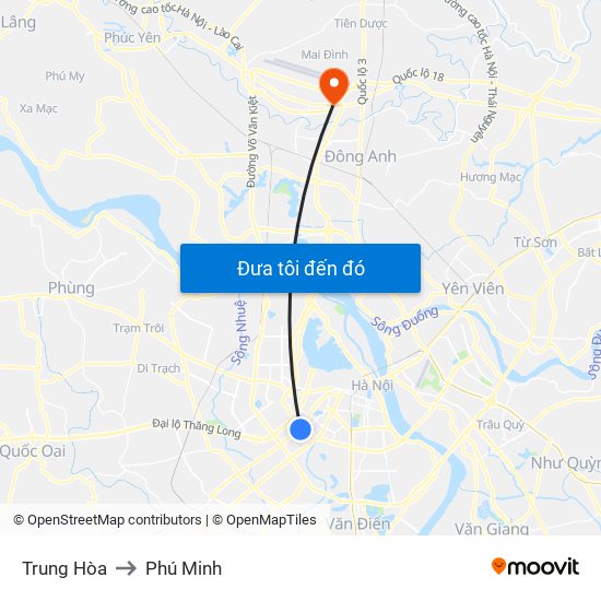 Trung Hòa to Phú Minh map