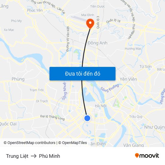 Trung Liệt to Phú Minh map