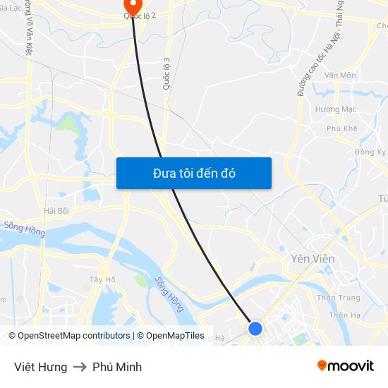 Việt Hưng to Phú Minh map