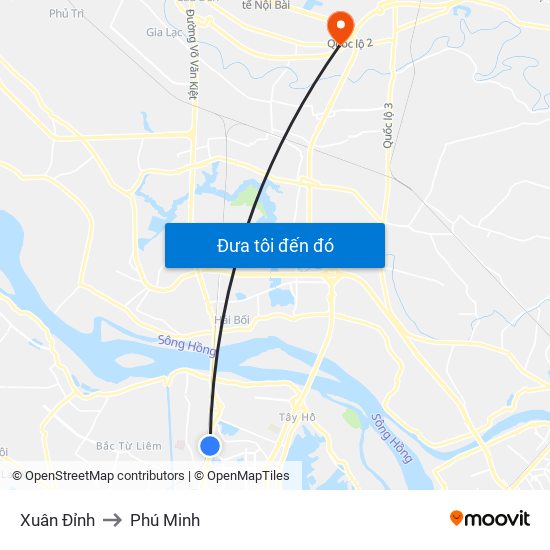 Xuân Đỉnh to Phú Minh map