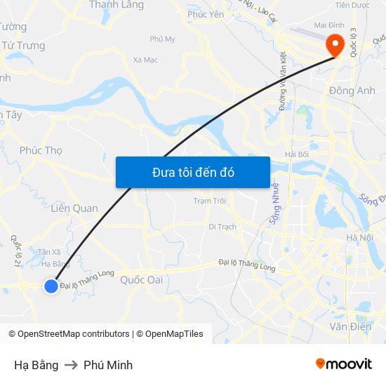 Hạ Bằng to Phú Minh map