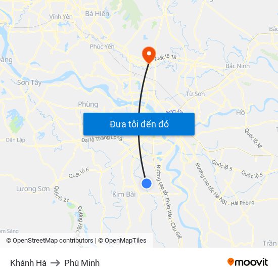 Khánh Hà to Phú Minh map