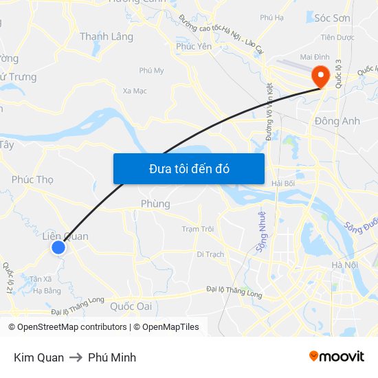 Kim Quan to Phú Minh map
