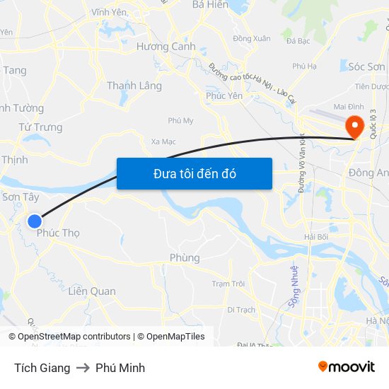 Tích Giang to Phú Minh map