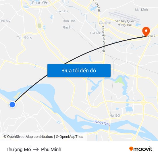 Thượng Mỗ to Phú Minh map