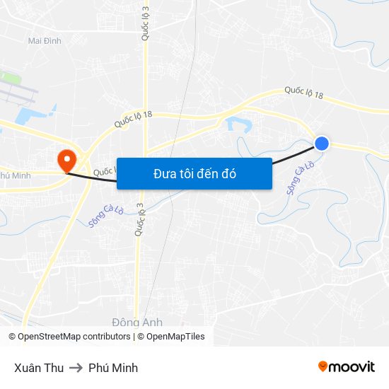 Xuân Thu to Phú Minh map
