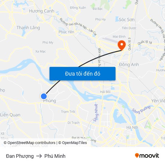 Đan Phượng to Phú Minh map