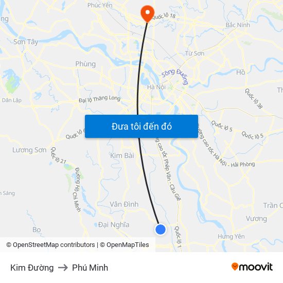 Kim Đường to Phú Minh map