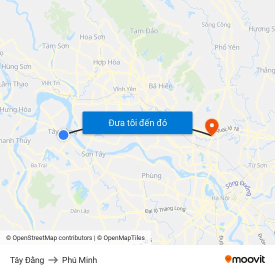 Tây Đằng to Phú Minh map