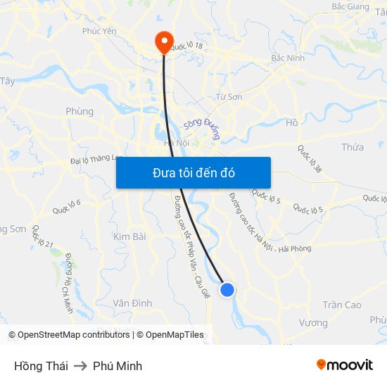 Hồng Thái to Phú Minh map
