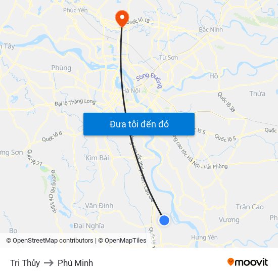Tri Thủy to Phú Minh map