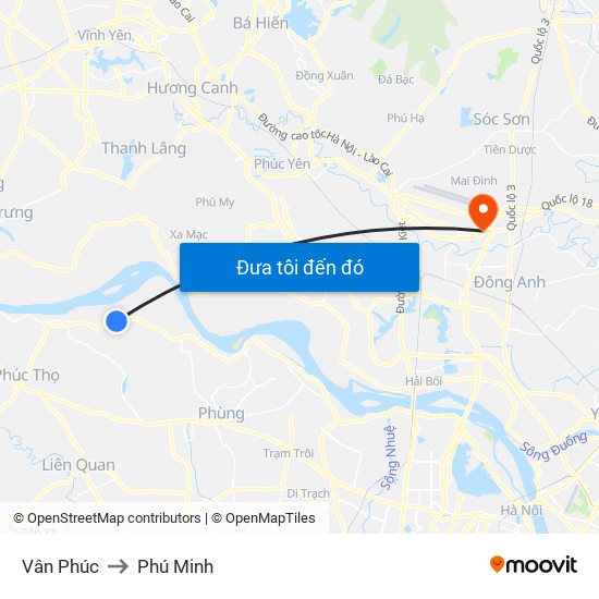 Vân Phúc to Phú Minh map