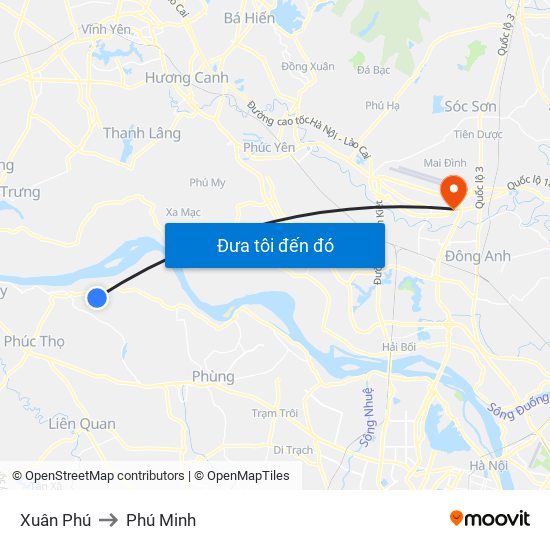 Xuân Phú to Phú Minh map