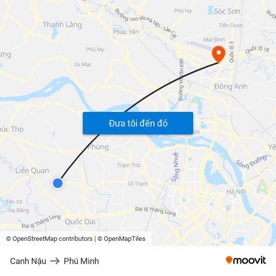 Canh Nậu to Phú Minh map