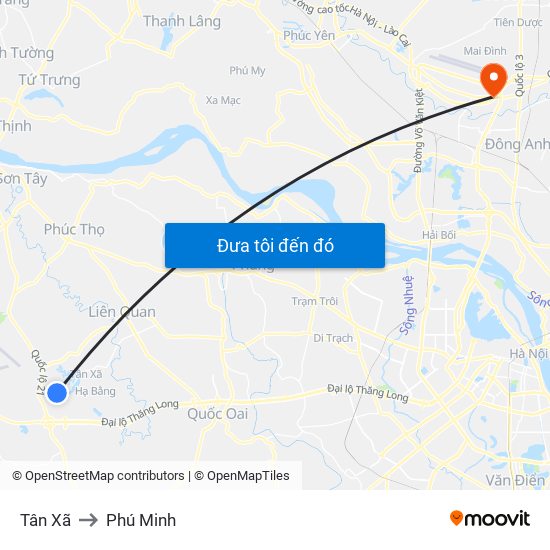 Tân Xã to Phú Minh map