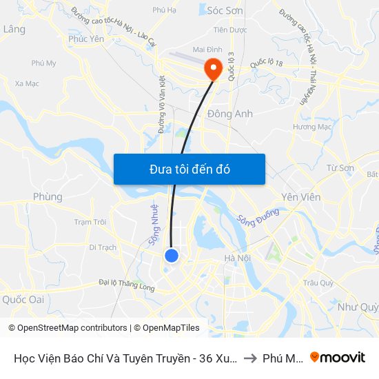 Học Viện Báo Chí Và Tuyên Truyền - 36 Xuân Thủy to Phú Minh map