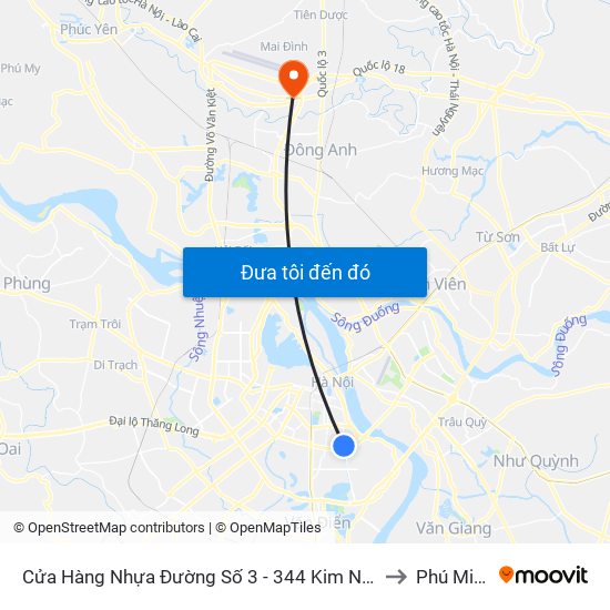 Cửa Hàng Nhựa Đường Số 3 - 344 Kim Ngưu to Phú Minh map