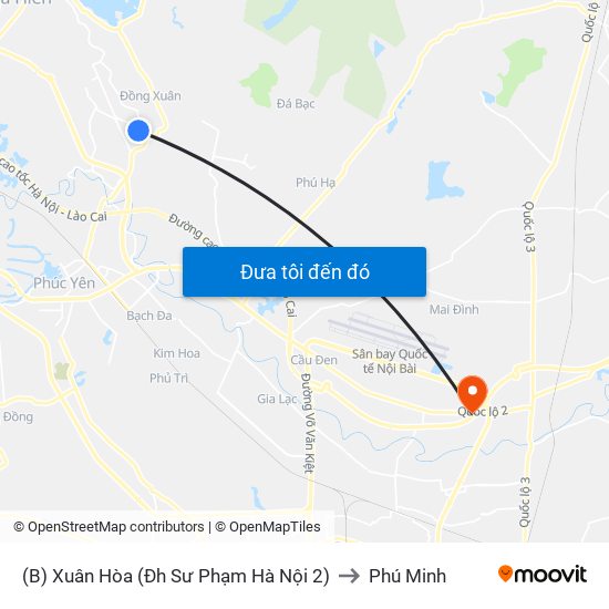 (B) Xuân Hòa (Đh Sư Phạm Hà Nội 2) to Phú Minh map