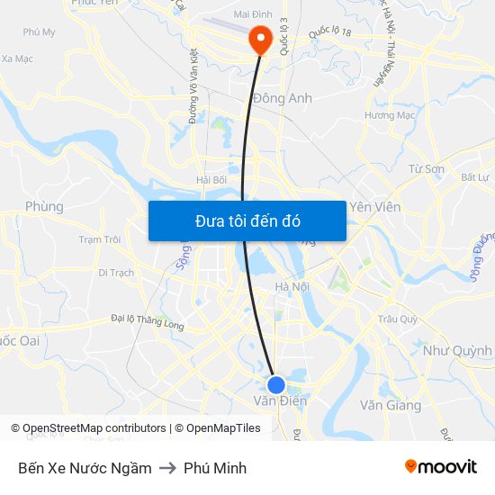 Bến Xe Nước Ngầm to Phú Minh map