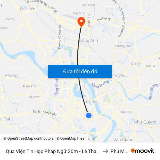 Qua Viện Tin Học Pháp Ngữ 20m - Lê Thanh Nghị to Phú Minh map
