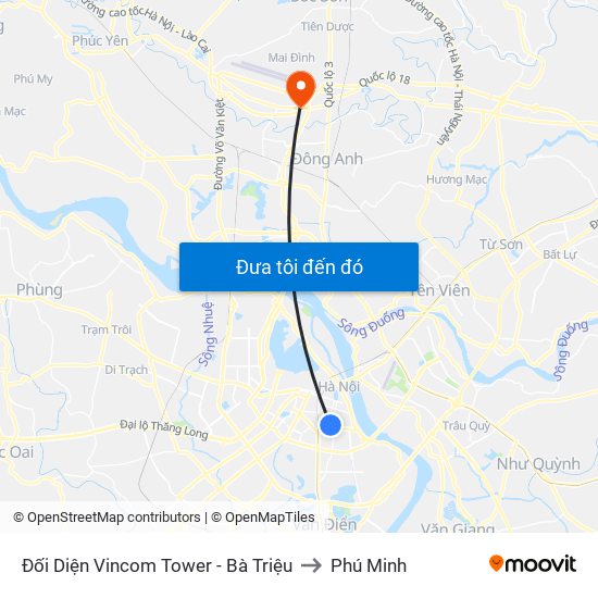 Đối Diện Vincom Tower - Bà Triệu to Phú Minh map
