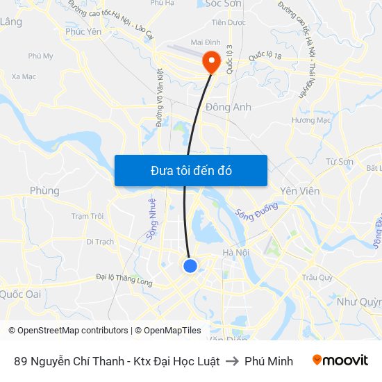 89 Nguyễn Chí Thanh - Ktx Đại Học Luật to Phú Minh map