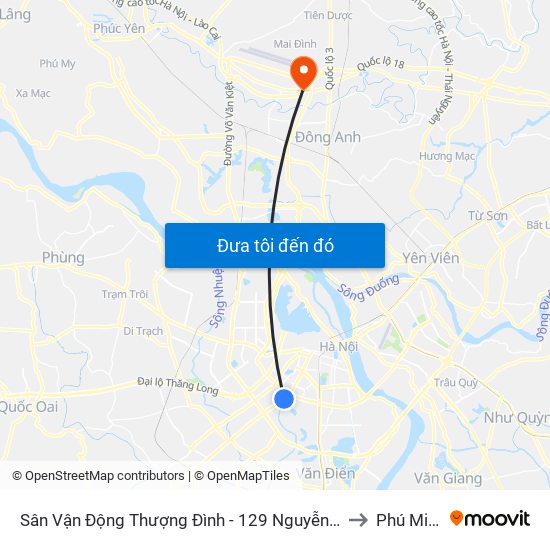 Sân Vận Động Thượng Đình - 129 Nguyễn Trãi to Phú Minh map