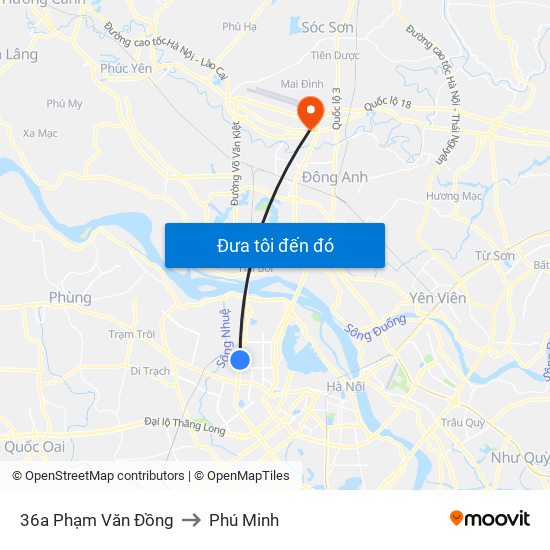 36a Phạm Văn Đồng to Phú Minh map