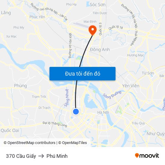 370 Cầu Giấy to Phú Minh map