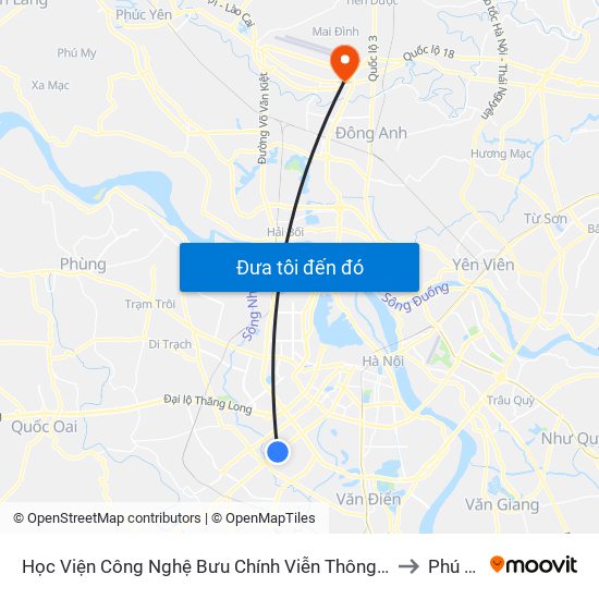 Học Viện Công Nghệ Bưu Chính Viễn Thông - Trần Phú (Hà Đông) to Phú Minh map