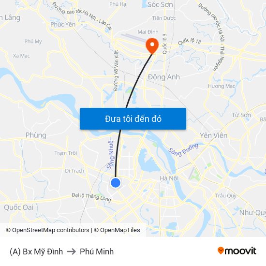 (A) Bx Mỹ Đình to Phú Minh map