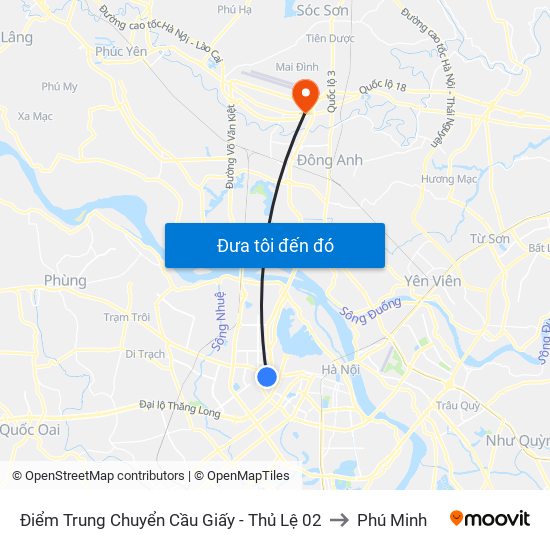Điểm Trung Chuyển Cầu Giấy - Thủ Lệ 02 to Phú Minh map