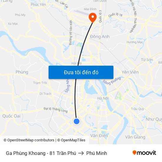 Ga Phùng Khoang - 81 Trần Phú to Phú Minh map