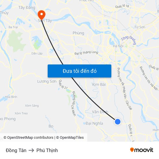 Đồng Tân to Phú Thịnh map