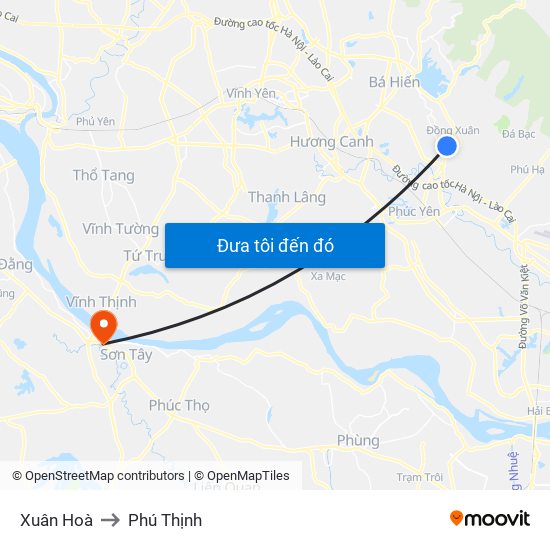Xuân Hoà to Phú Thịnh map