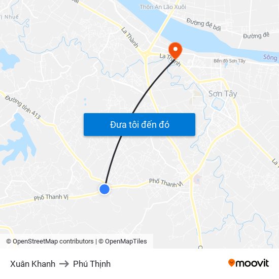 Xuân Khanh to Phú Thịnh map