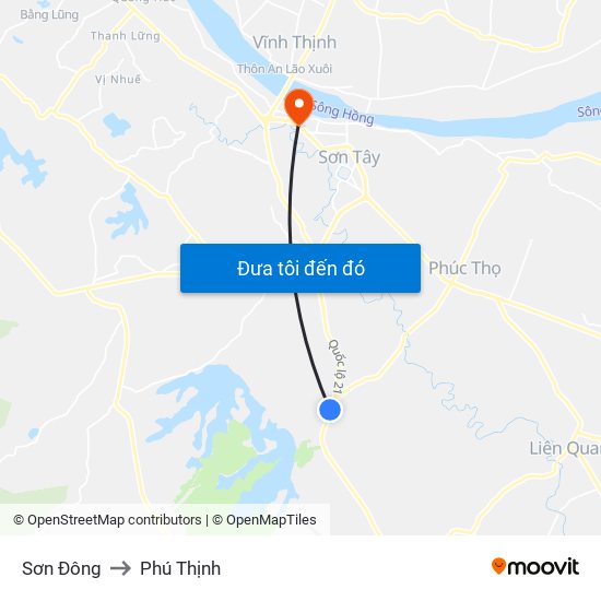 Sơn Đông to Phú Thịnh map