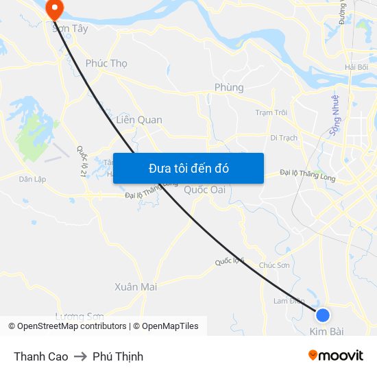 Thanh Cao to Phú Thịnh map