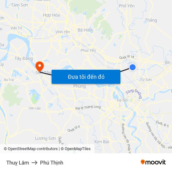 Thuỵ Lâm to Phú Thịnh map