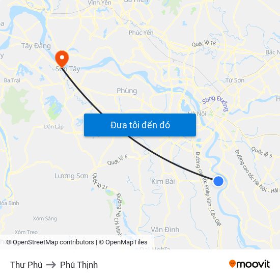 Thư Phú to Phú Thịnh map