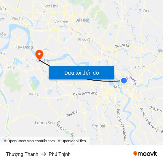 Thượng Thanh to Phú Thịnh map