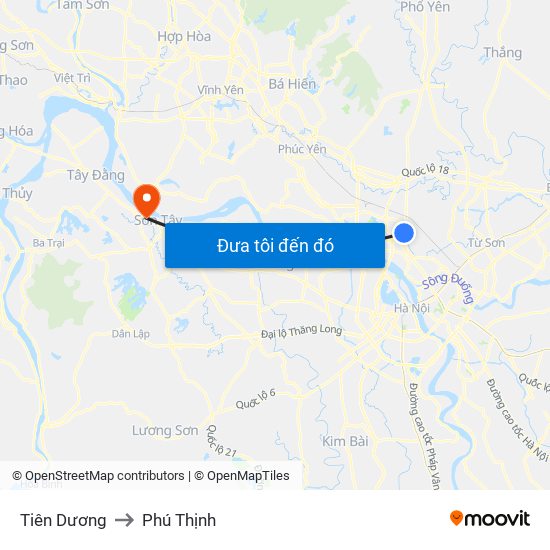 Tiên Dương to Phú Thịnh map